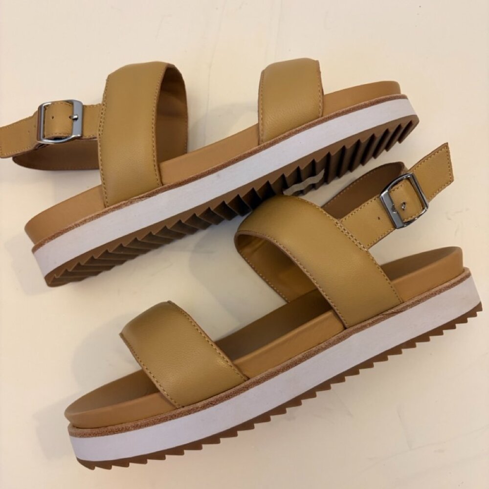 NWT Quince Women Italian Leather Platform Sandal Cashew Tan Shoes 7 - Picture 3 of 11